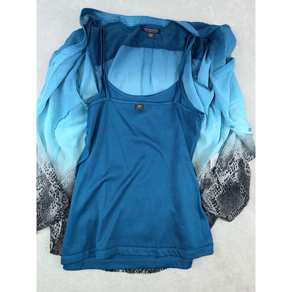 Covington Essentials Women's Medium Blue Ombre Snake Print Sheer Button Up‎ Top - Picture 4 of 8